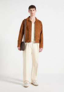 Michel - Suede Jacket with Revere Collar - Fawn
