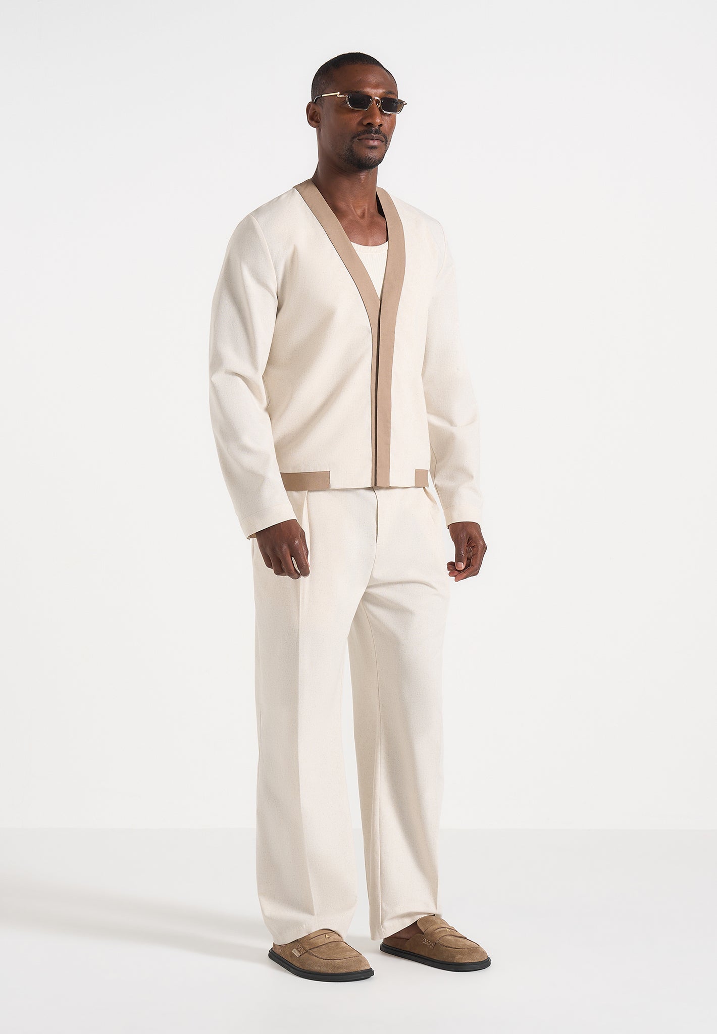 Clovis - Linen Cardigan With Contrast Placket - Natural 