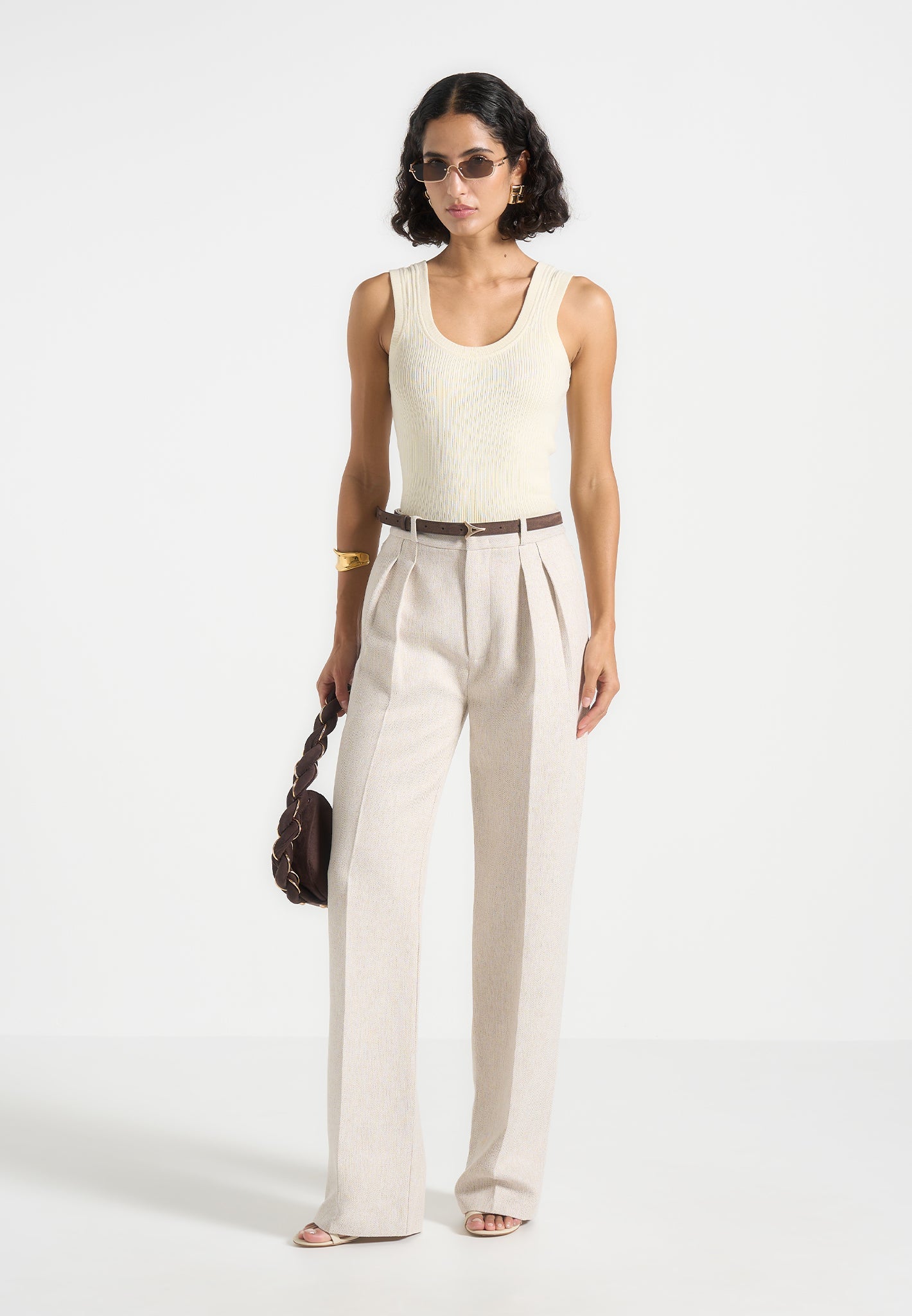 Julie - Tailored Twin Pleat Trousers - Light Beige 