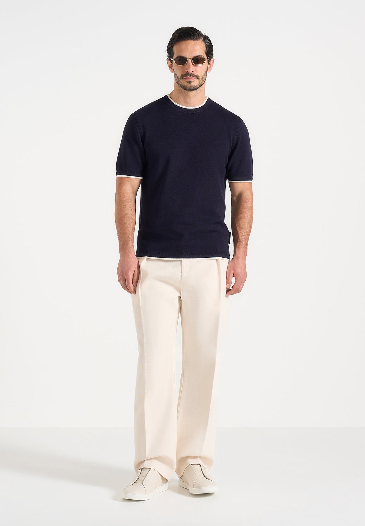 Wyatt - Contrast Knit T-Shirt - Navy