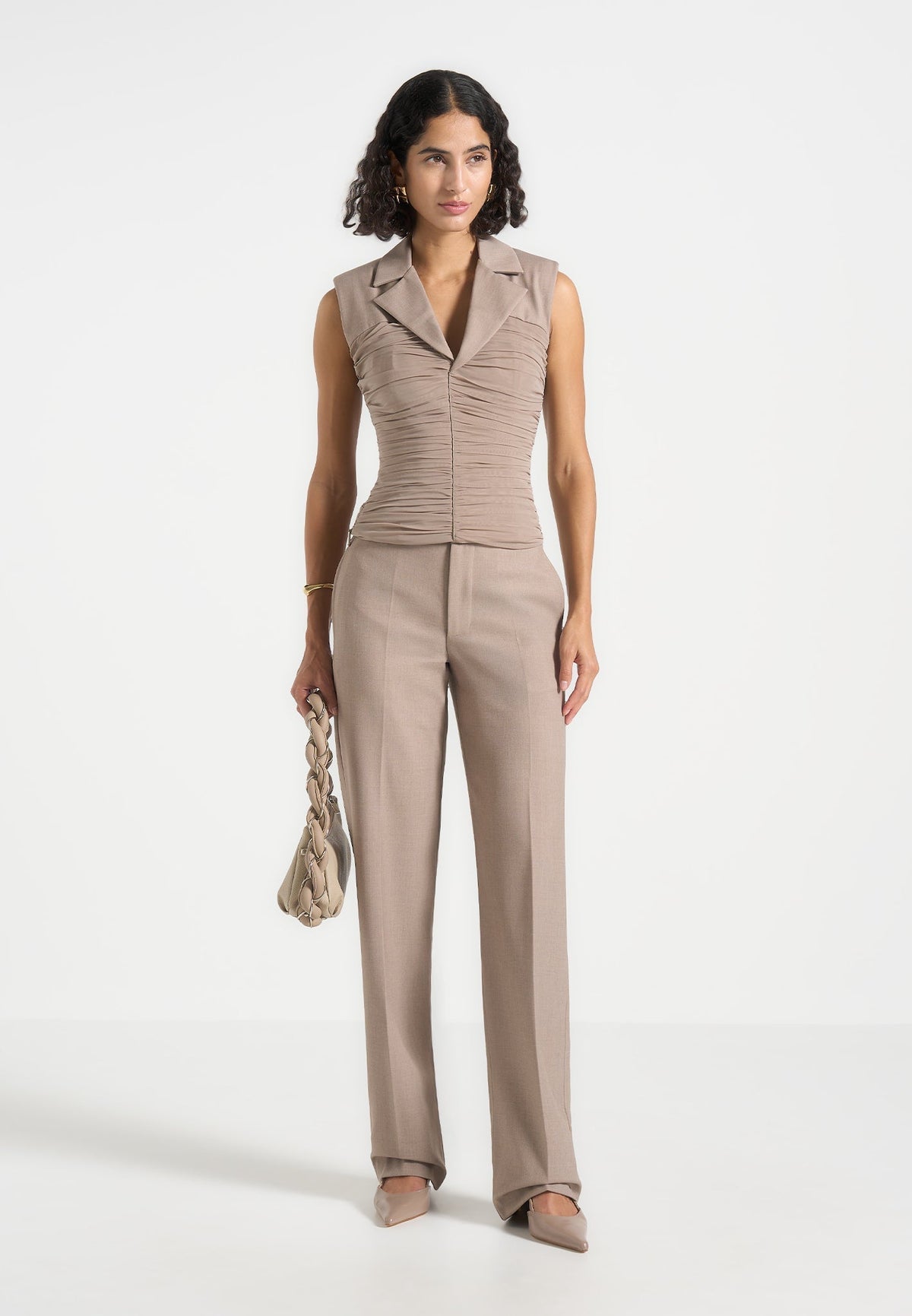 Nina - Cigarette Fit Tailored Pants - Mushroom