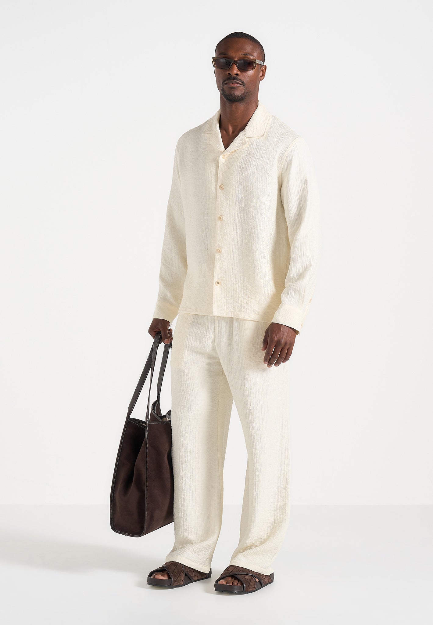 Bailey - Unisex Textured Long Sleeve Shirt - Cream
