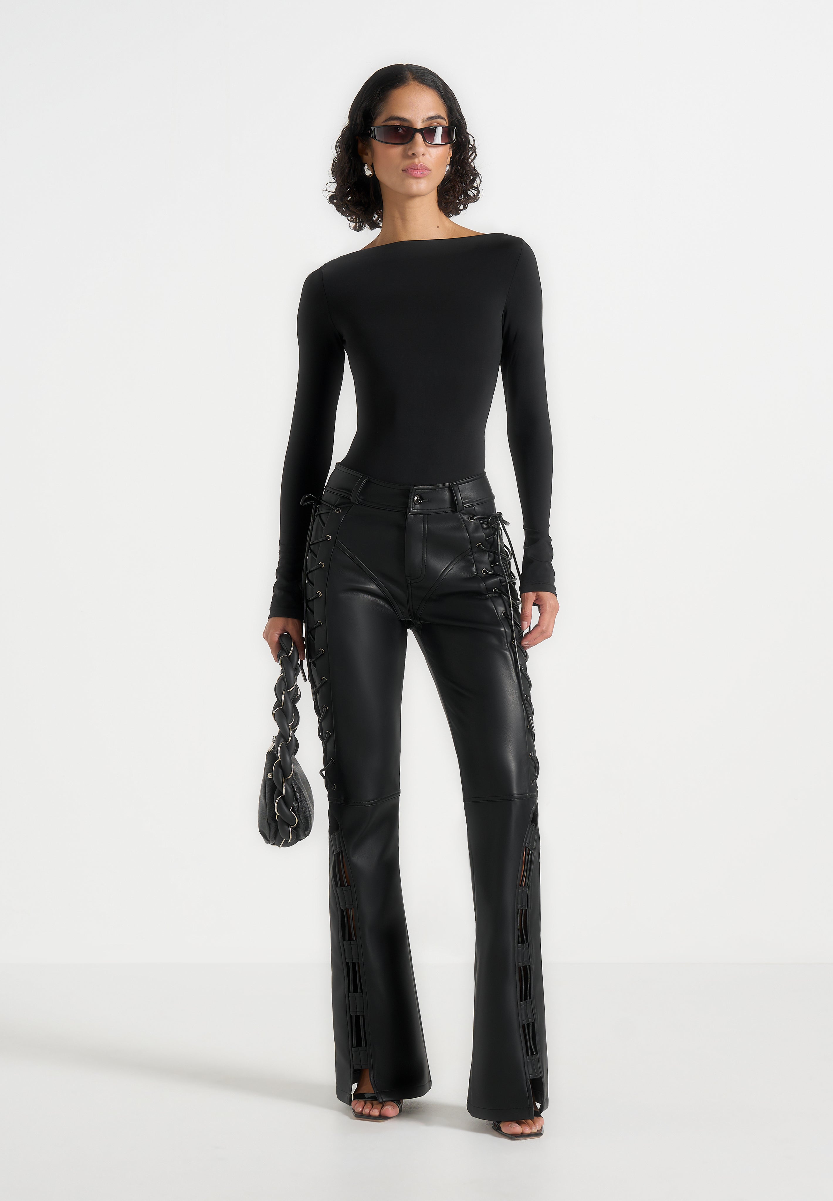 ambre-leather-lace-up-flared-trousers-black