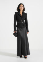 Grace - Boucle And Satin Belted Blazer Maxi Dress - Black