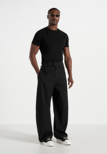 Marceau - Contrast Stitch Barrel Leg Wool-Blend Pants - Black