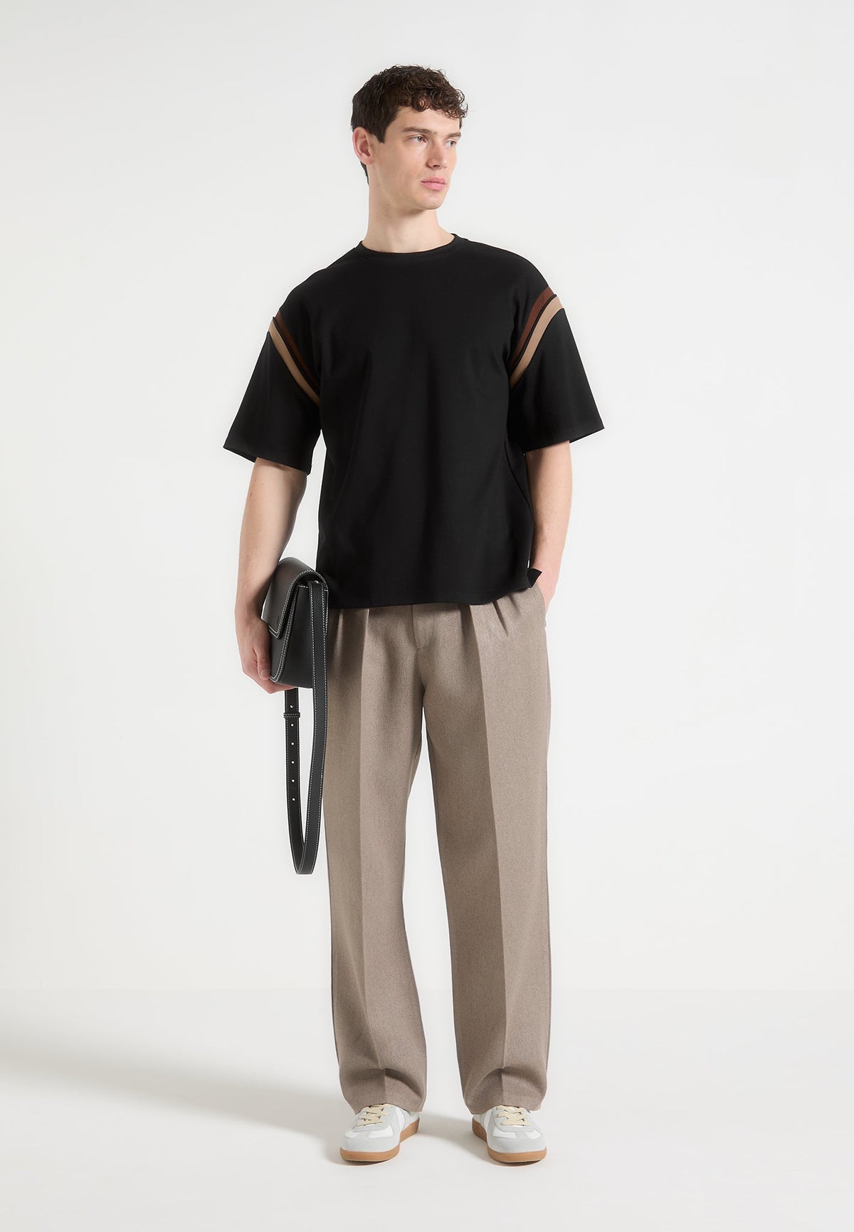 Georges - Varsity Cotton T-Shirt - Black/Taupe