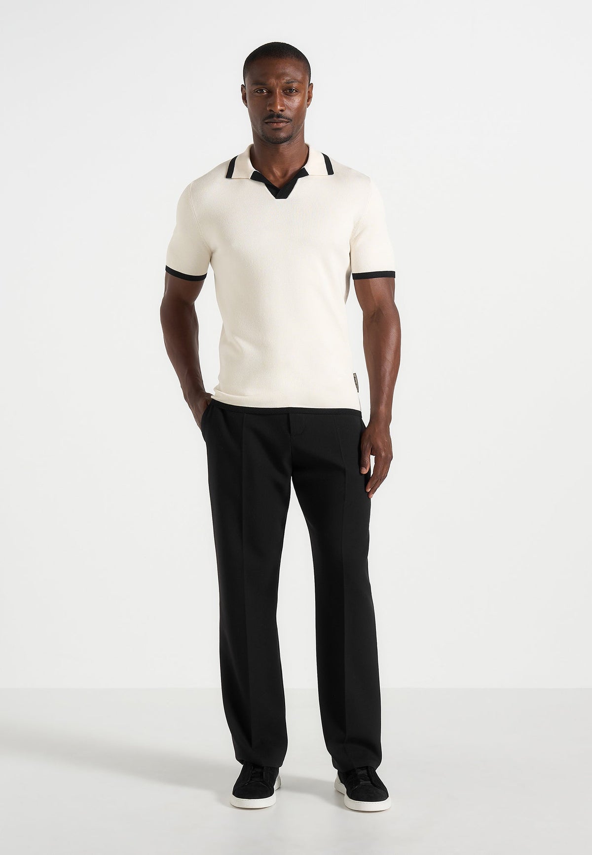 Lambert - Contrast Detail Knit Polo Shirt - Cream