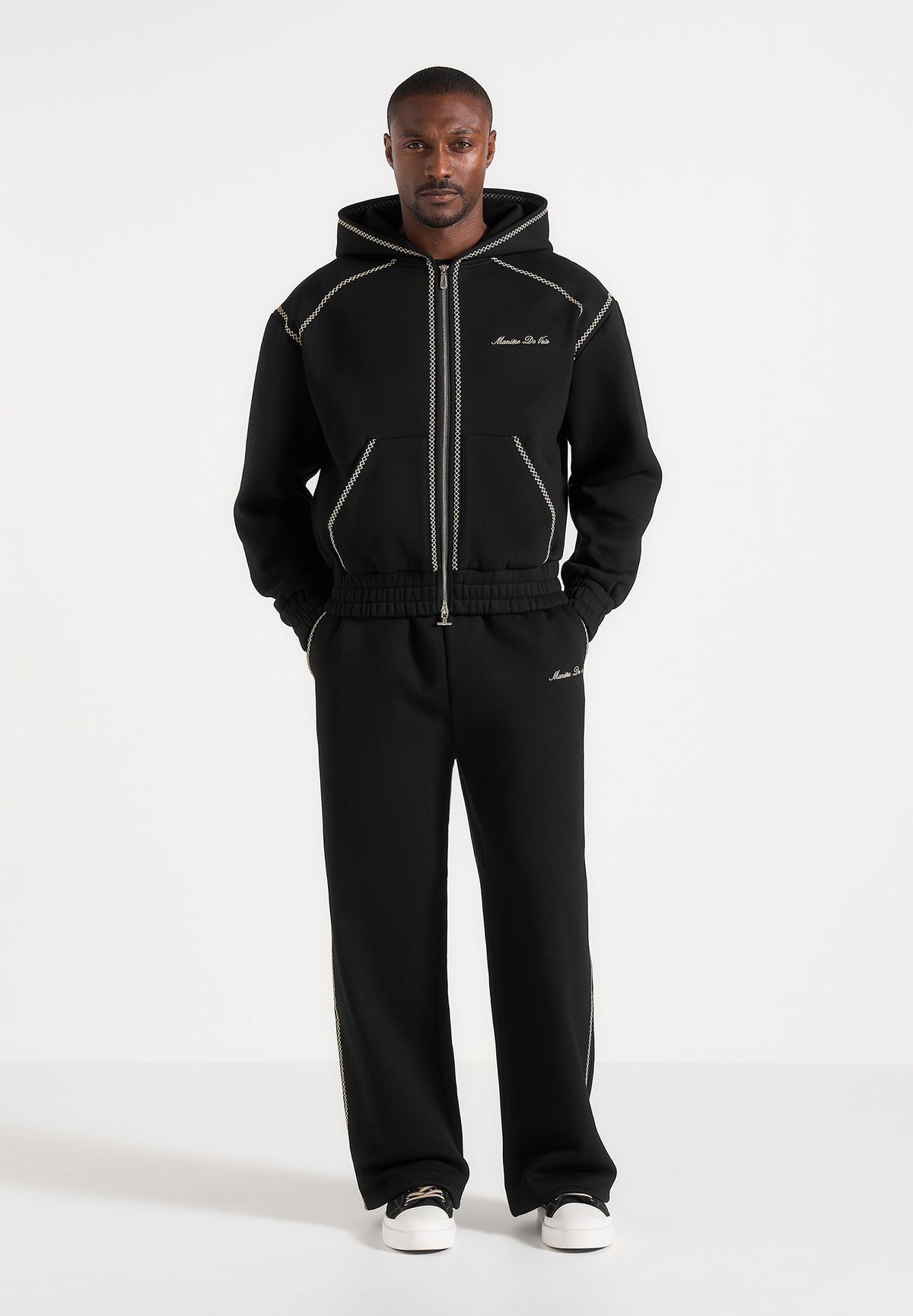 Ollie - Unisex Whipstitch Raglan Effect Zip Hoodie - Black