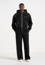 Ollie - Unisex Whipstitch Raglan Effect Zip Hoodie - Black
