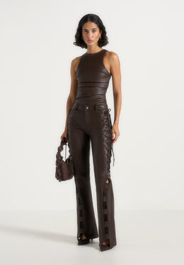 ambre-leather-lace-up-flared-pants-brown