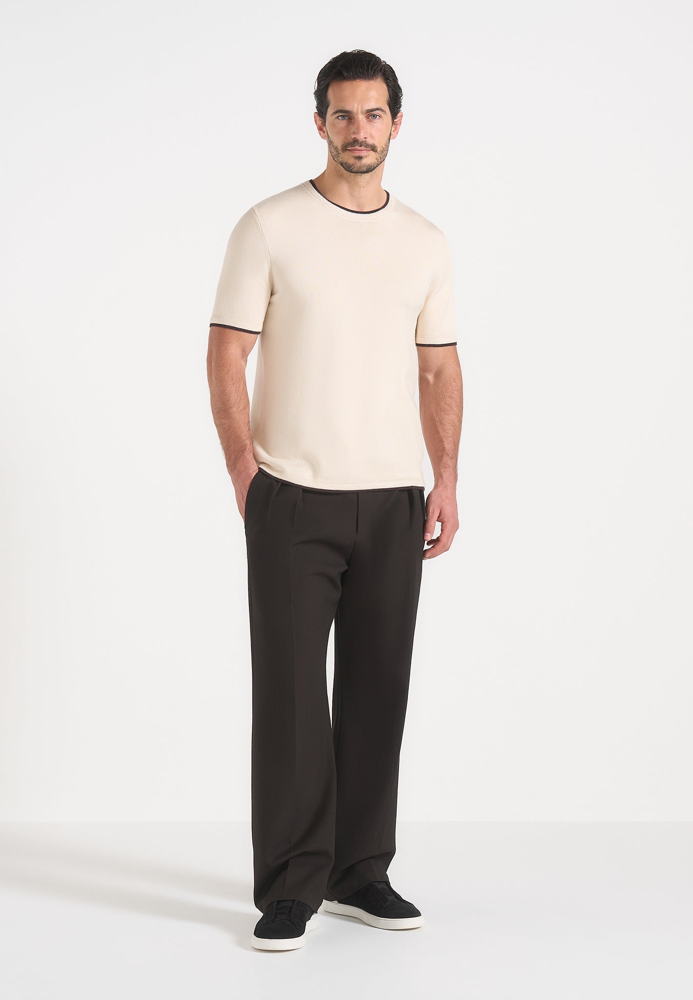 Wyatt - Contrast Knit T-Shirt - Cream 
