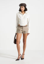 elle-tailored-mini-shorts-taupe