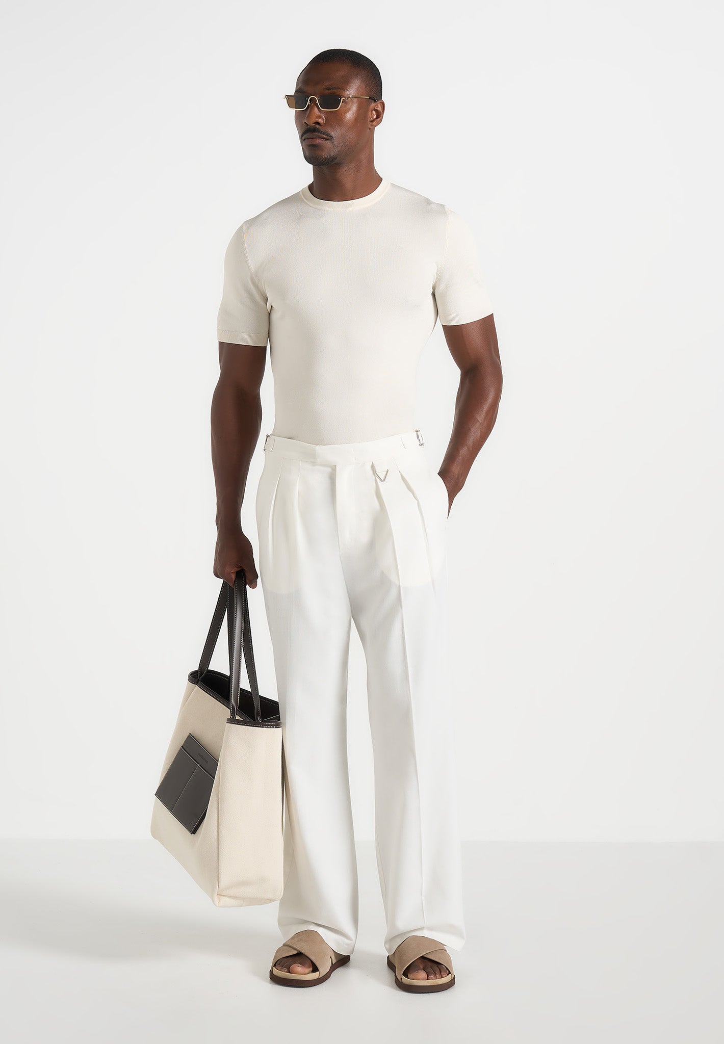 Pierre - Twin Pleat Linen Pants - White 