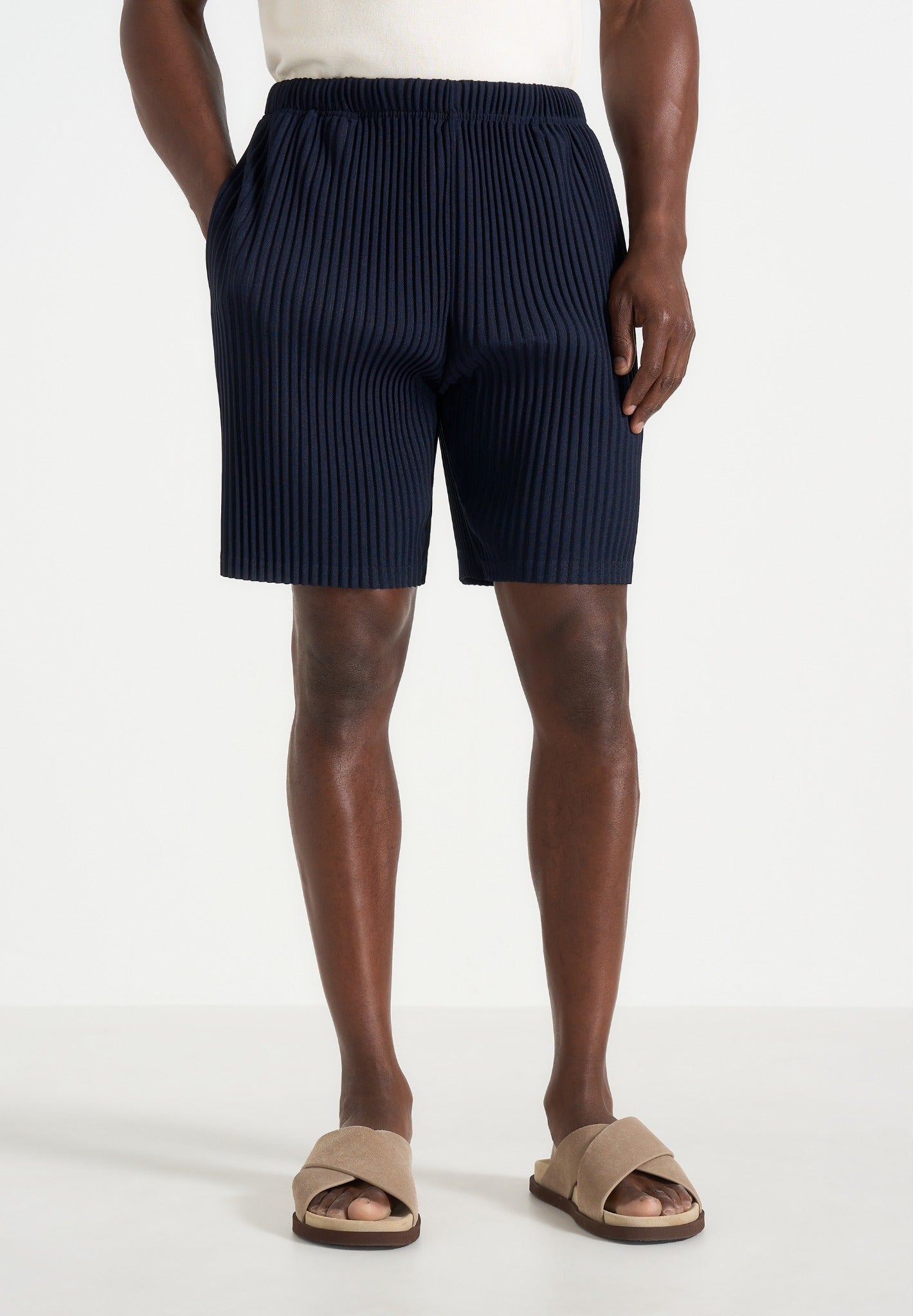 Drew - Pleated Shorts - Navy 