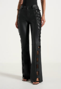 ambre-leather-lace-up-flared-pants-black