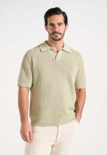 Conrad - Open Knit Polo Shirt - Sage