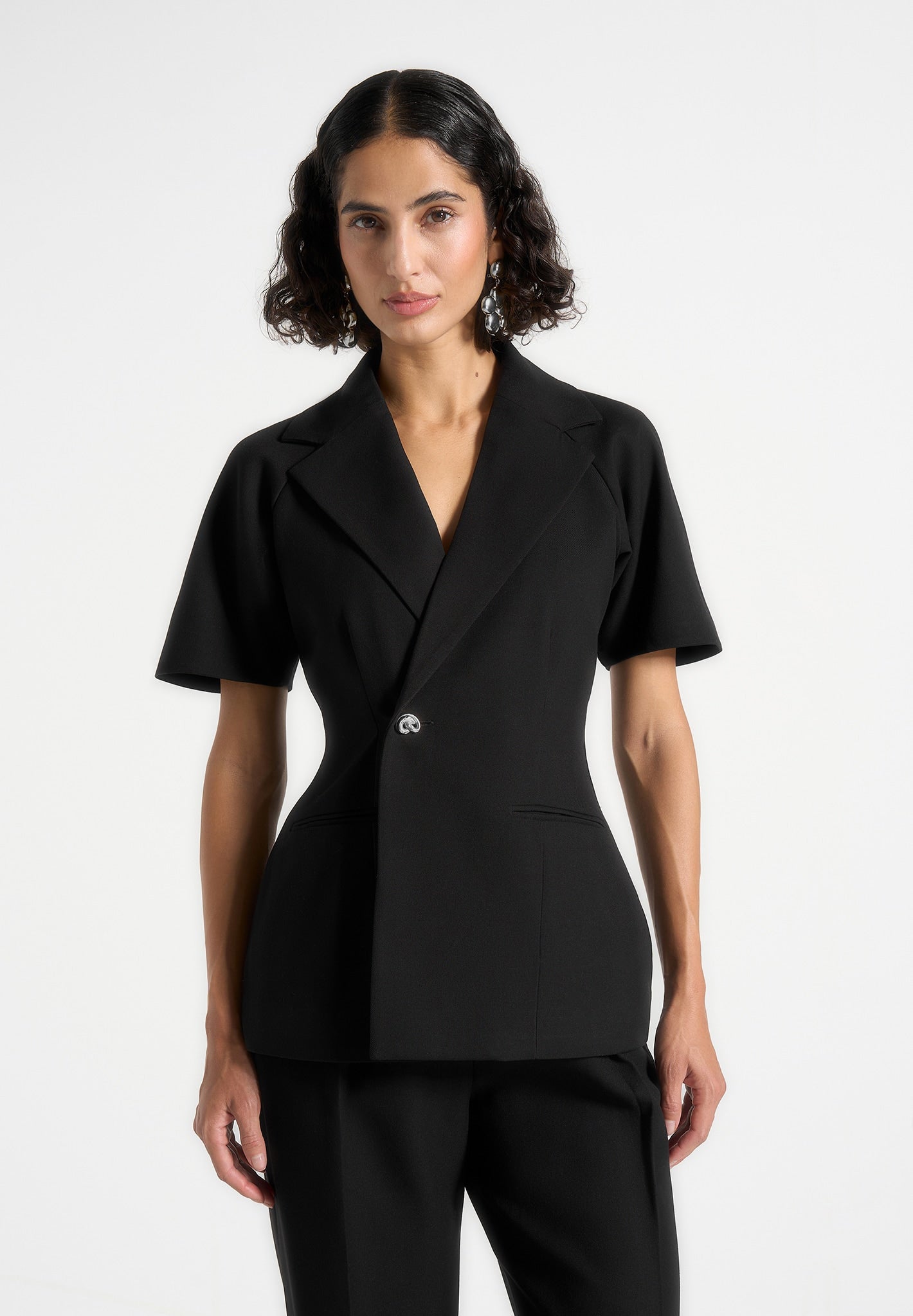 Malika - Double Breasted Short Sleeve Blazer - Black 