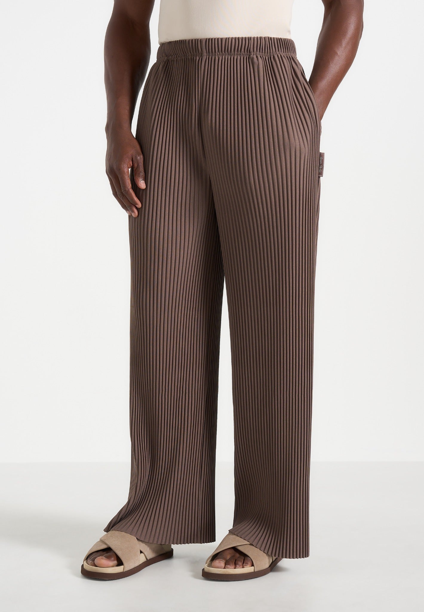 Jonas - Pleated Wide Leg Pants - Brown 