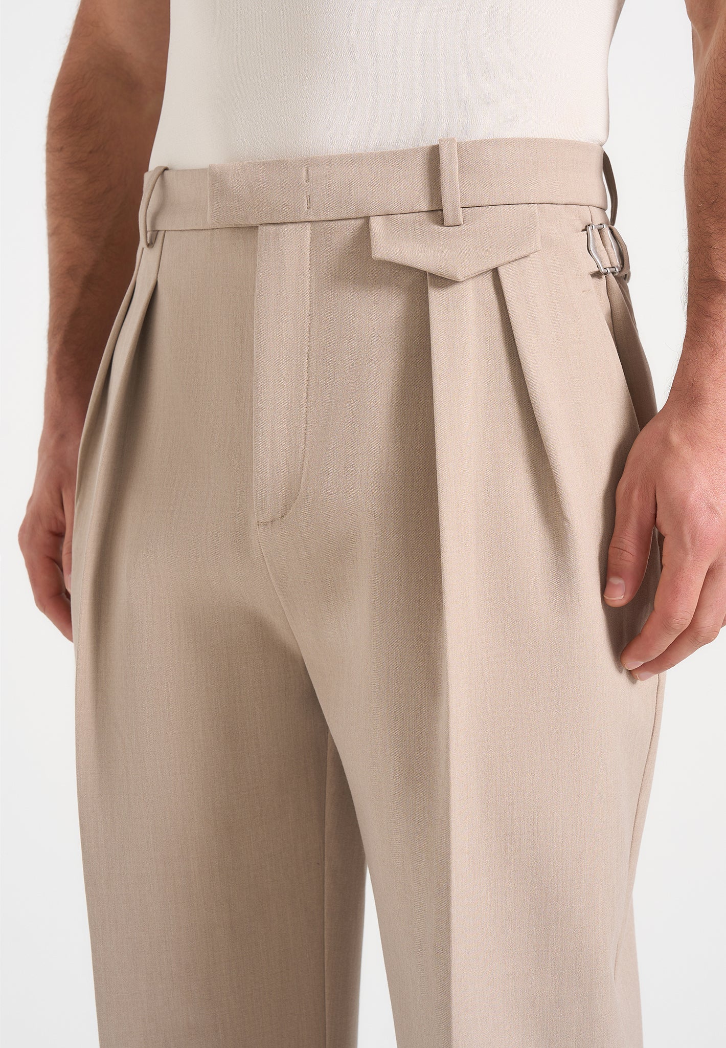 Pierre - Twin Pleat Tailored Pants - Beige