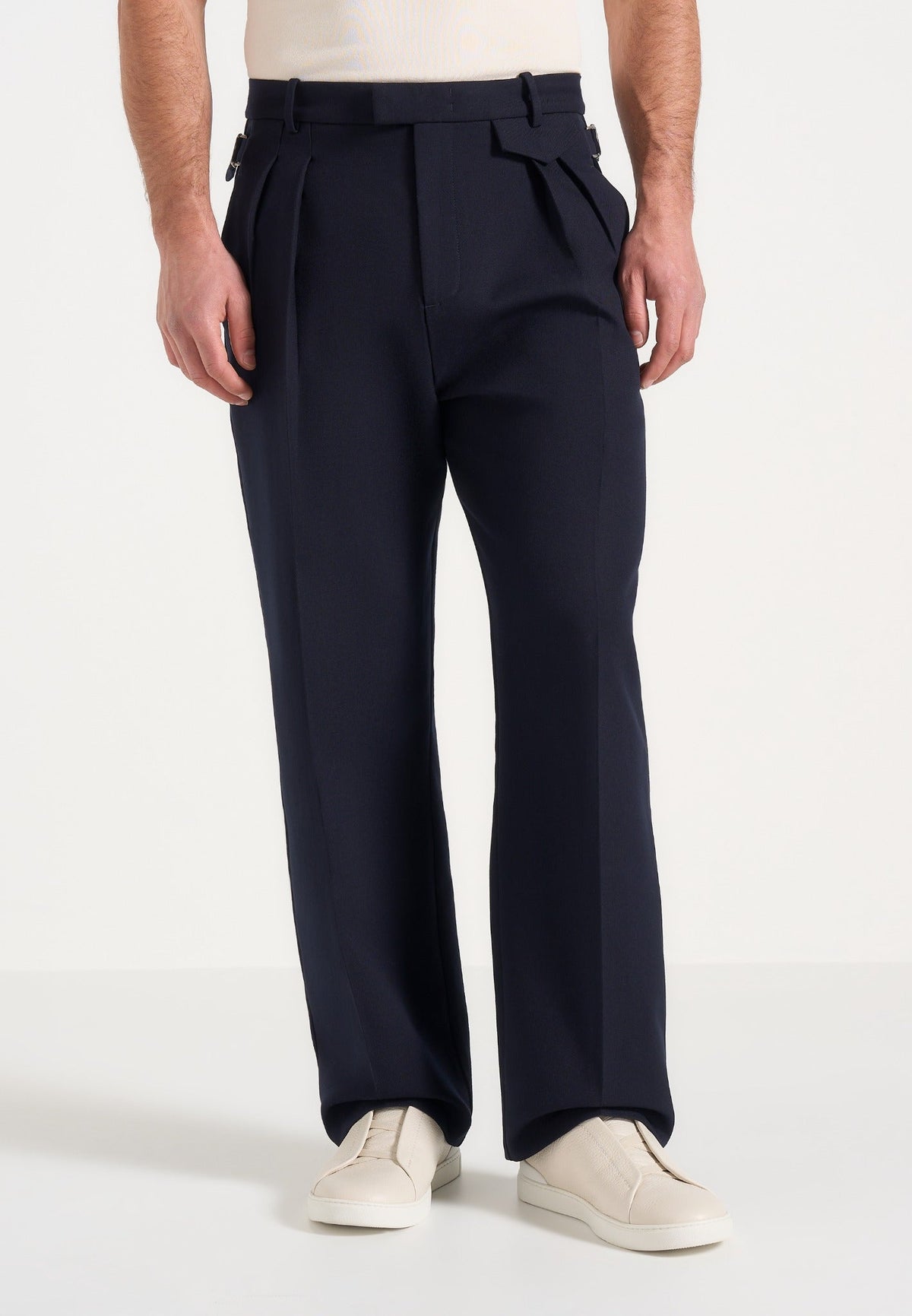Pierre - Twin Pleat Tailored Pants - Navy