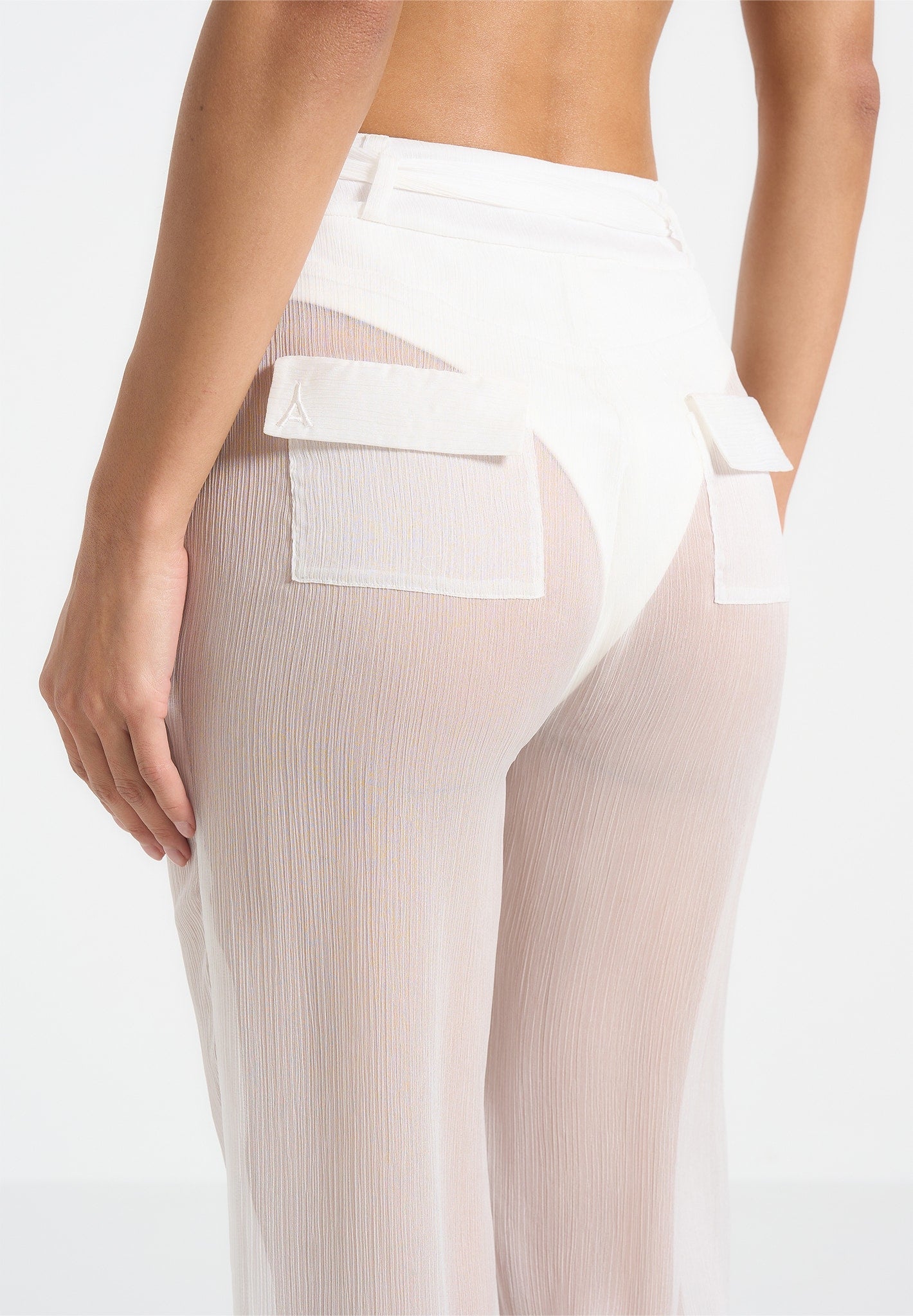 Sheer Belted Trousers - White