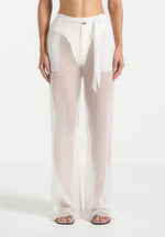 Sheer Belted Trousers - White