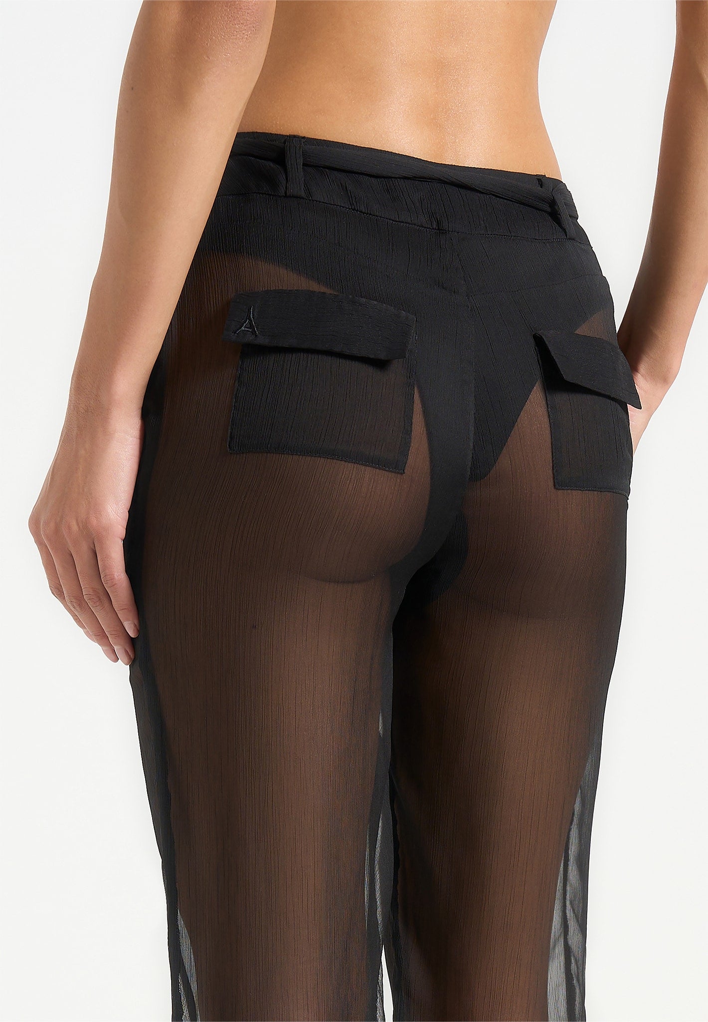 Sheer Belted Pants - Black