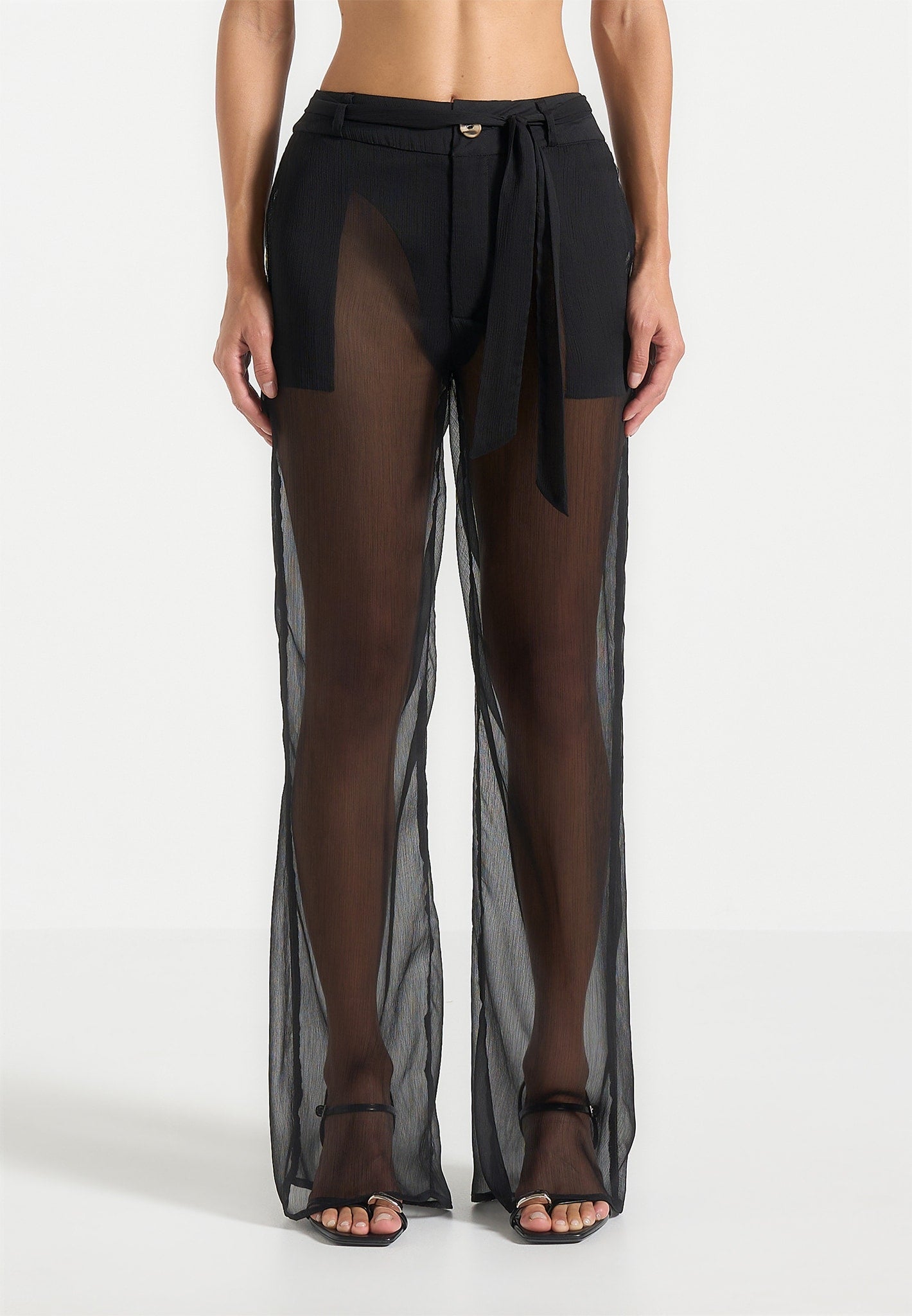 Sheer Belted Pants - Black
