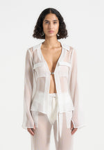 Sheer Shirt with Clasp - White