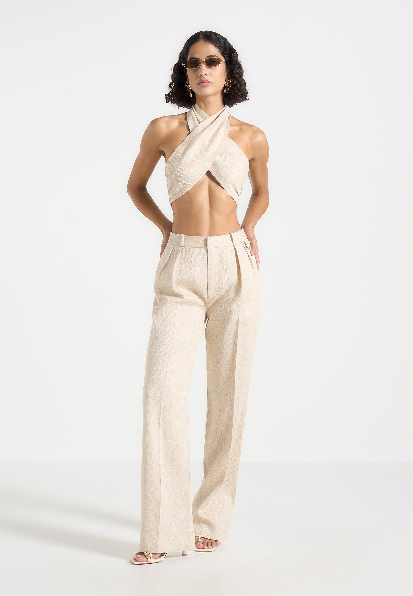 Wendy - Linen Crossover Bolero Top - Natural 