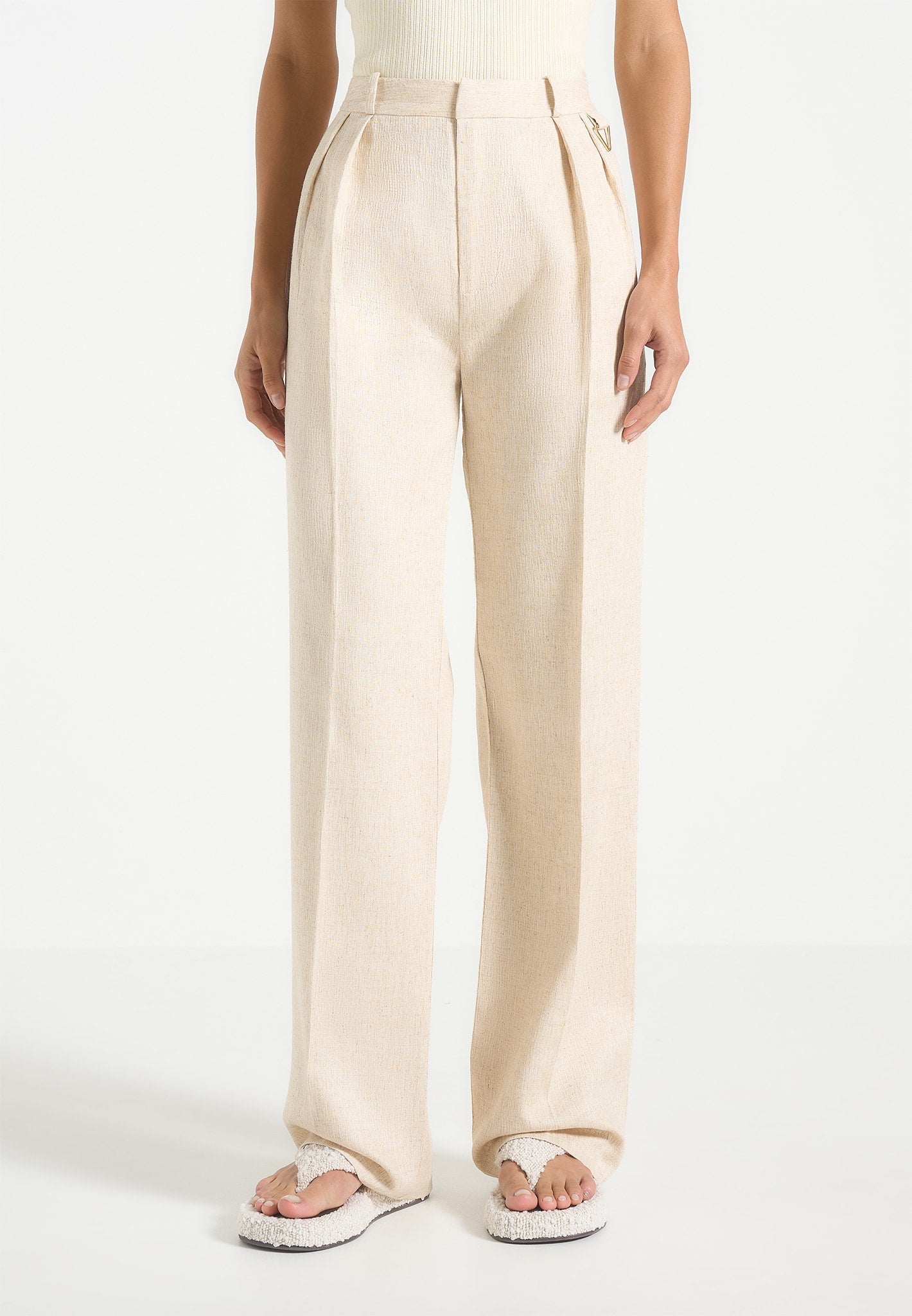 Julie - Linen Twin Pleat Trousers - Natural 