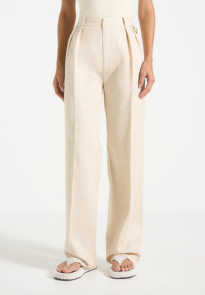 Julie - Linen Twin Pleat Trousers - Natural