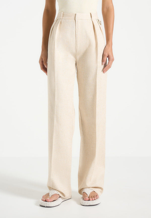 Julie - Linen Twin Pleat Trousers - Natural