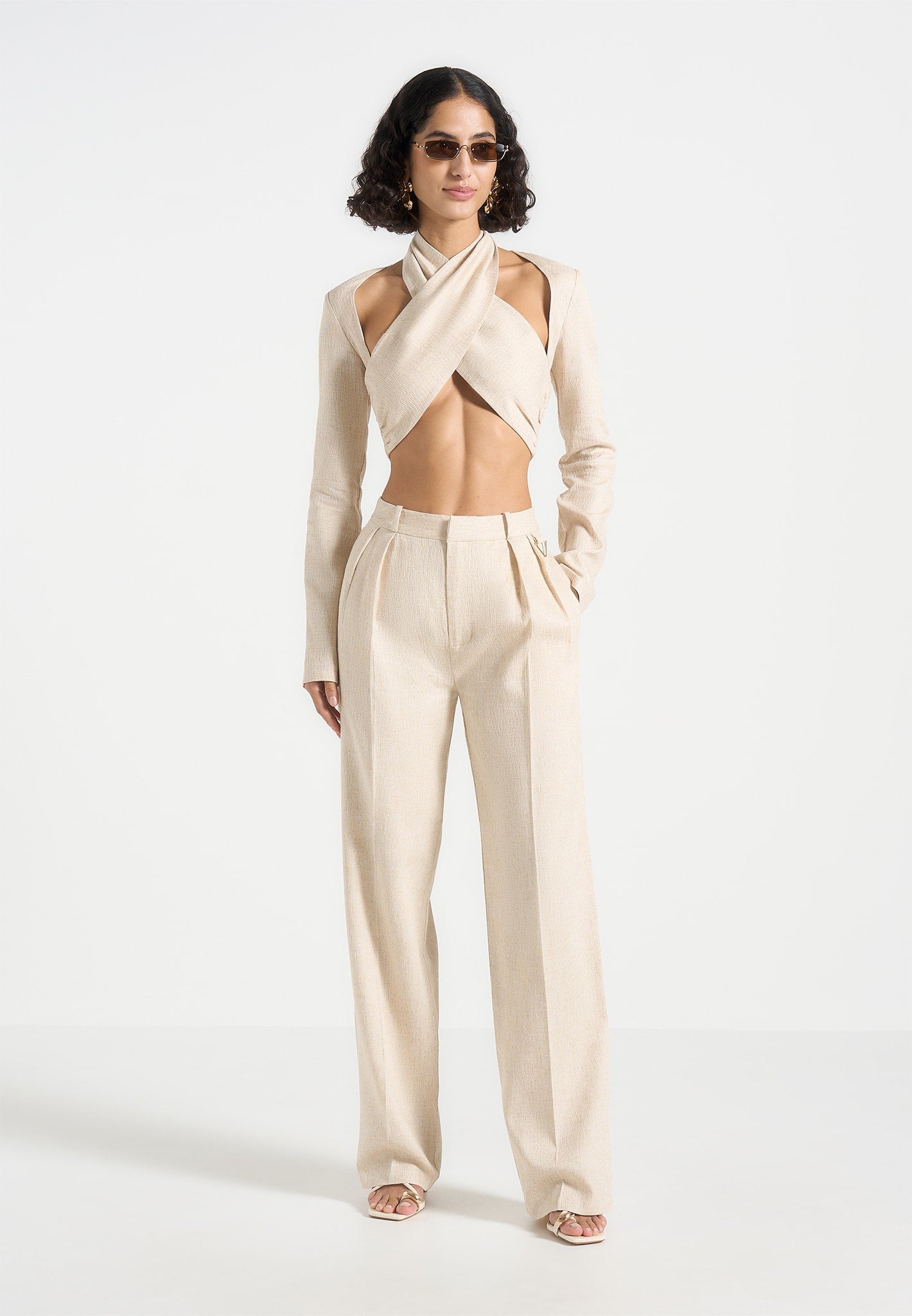 Julie - Linen Twin Pleat Trousers - Natural 