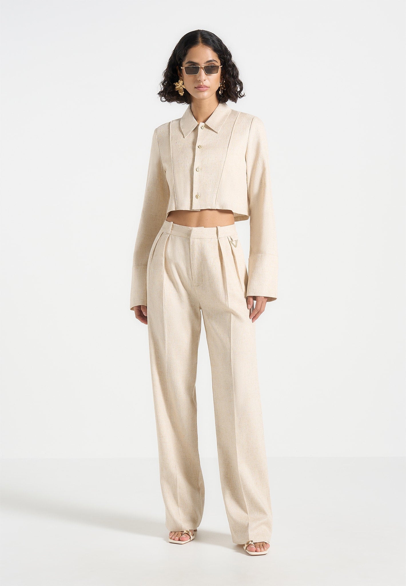 Florine - Linen Pintuck Cropped Shirt - Natural 
