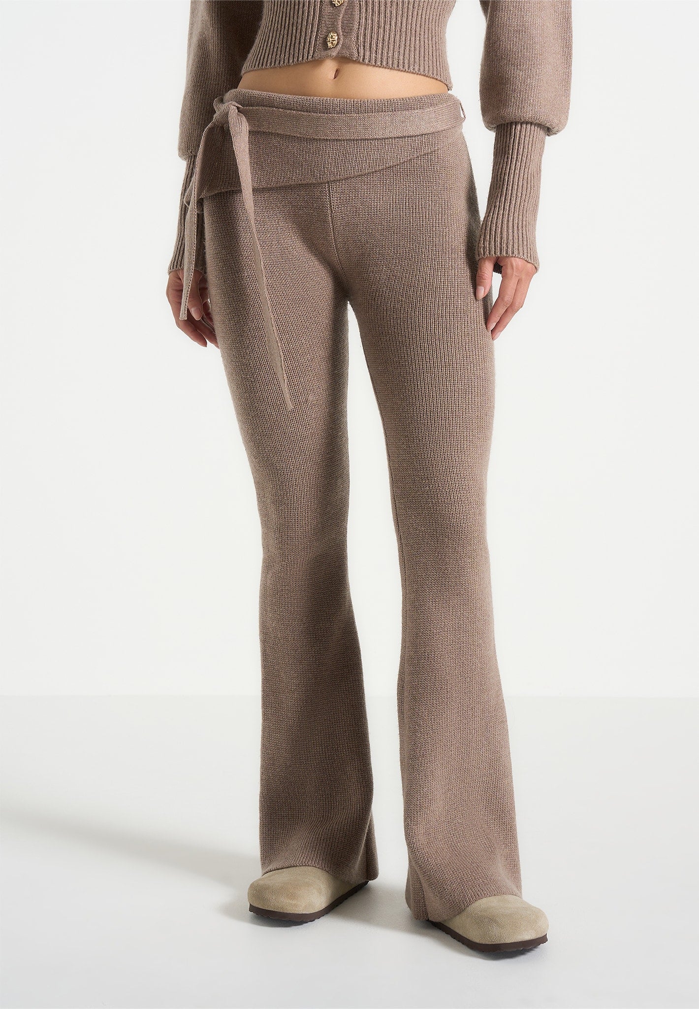 Knitted Fit & Flare Leggings with Belt - Taupe 