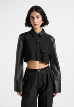 Bernadette - Leather Contrast Cropped Shirt - Black