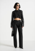 Bernadette - Leather Contrast Cropped Shirt - Black