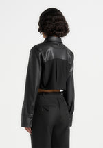 Bernadette - Leather Contrast Cropped Shirt - Black
