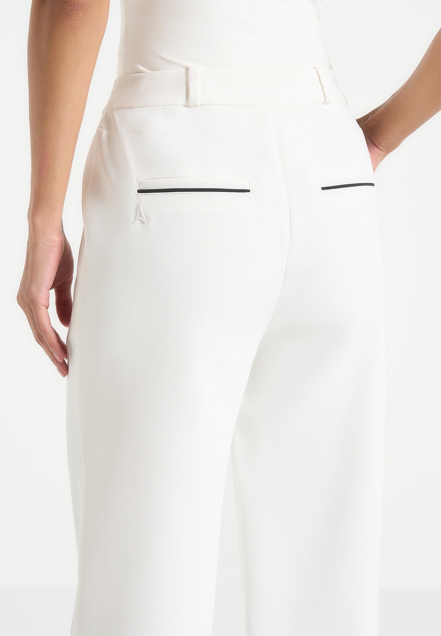 Mina - Contrast Piped Pleated Trousers - White/Black