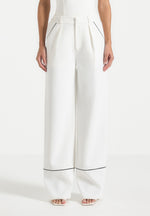 Mina - Contrast Piped Pleated Trousers - White/Black