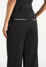 Mina - Contrast Piped Pleated Trousers - Black/White