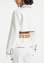 Contrast Piped Backless Tie Shirt - White/Black