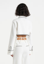Contrast Piped Backless Tie Shirt - White/Black