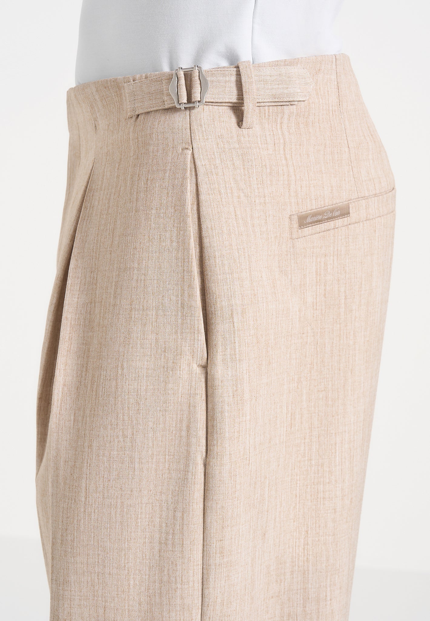 Lior - Box Pleat Wide Leg Pants - Beige