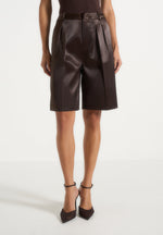 lorette-satin-double-pleat-shorts-brown