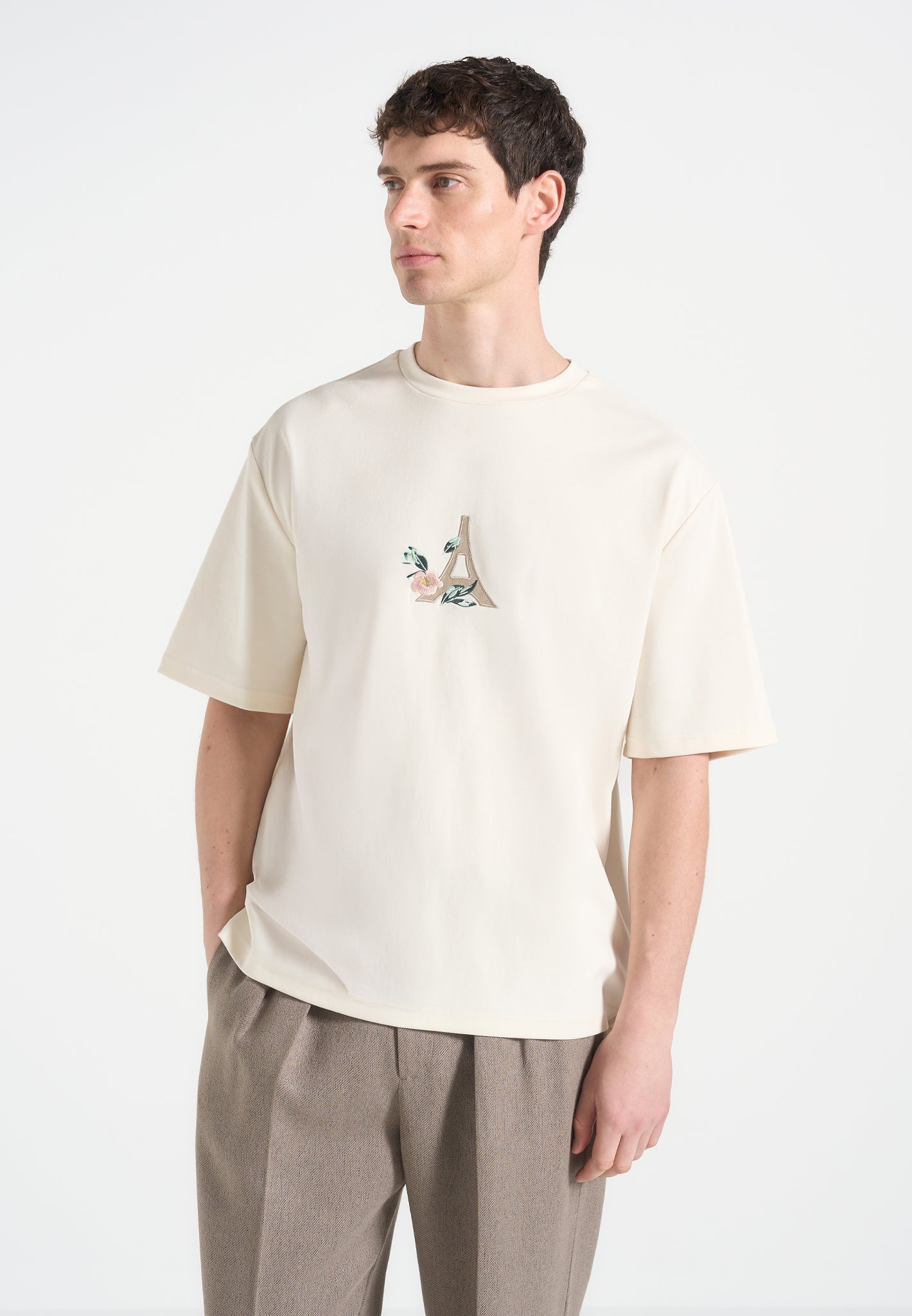 Thierry - Floral Eiffel Cotton T-Shirt - Cream 