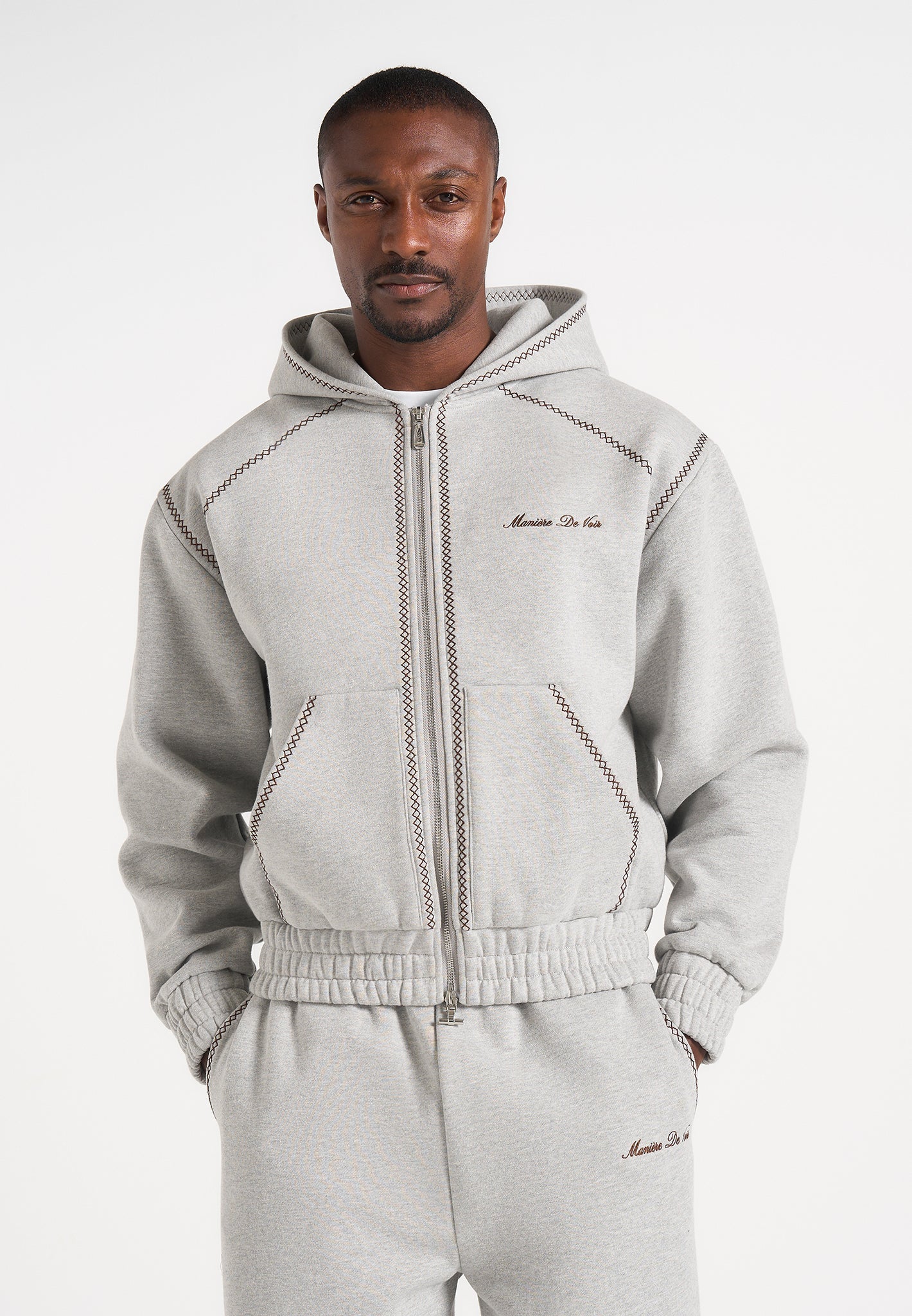 Ollie - Unisex Whipstitch Raglan Effect Zip Hoodie - Light Grey