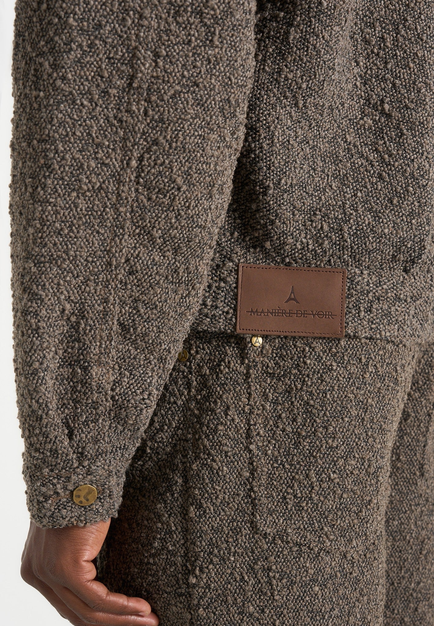 Damien - Boucle Denim Jacket With Back Pleat - Brown