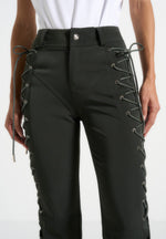 Ambre - Drill Lace Up Flared Trousers - Olive